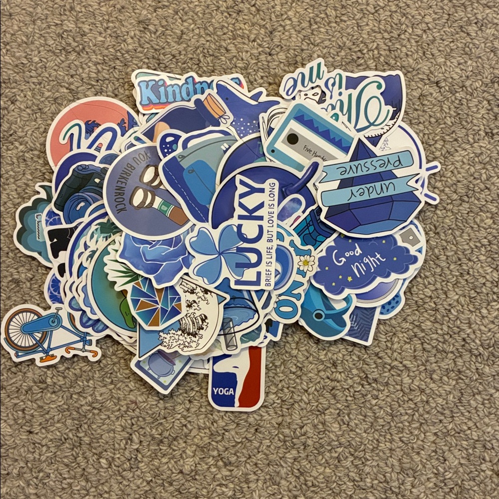 Big Pack of Blue Computer and Water Bottle Stickers - over 75 - NEW